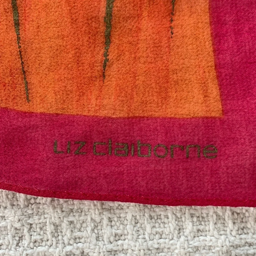 Liz Claiborne pink, yellow, and orange square silk scarf